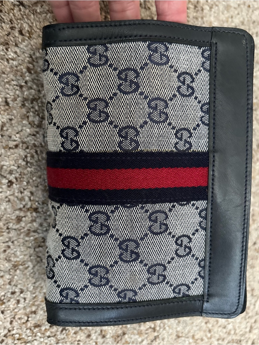 Vintage Gucci Canvas With Navy & Red Stripe Mini Clutch